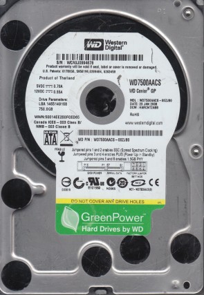 WD7500AACS Western Digital 750GB SATA 3.5 Inch Hard Drive