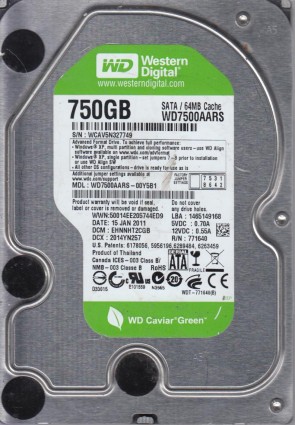 WD7500AARS Western Digital 750GB SATA 3.5 Inch Hard Drive