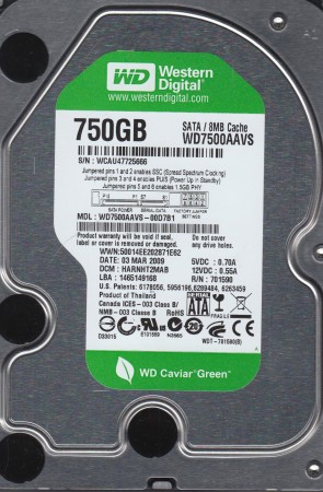 WD7500AAVS Western Digital 750GB SATA 3.5 Inch Hard Drive
