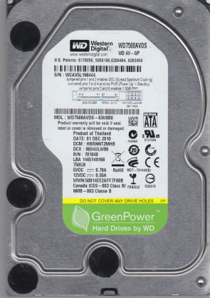 Western DigitalWD7500AVDS750 GBSATA3.5