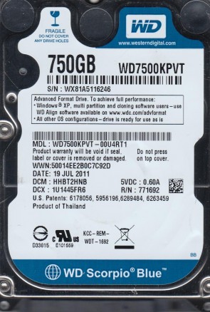 WD7500KPVT Western Digital 750GB SATA 2.5 Inch Hard Drive