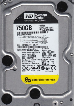 WD7502ABYS Western Digital 750GB SATA 3.5 Inch Hard Drive