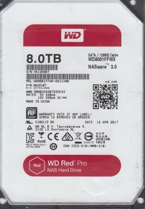 WD8001FFWX Western Digital 8TB SATA 3.5 Inch Hard Drive