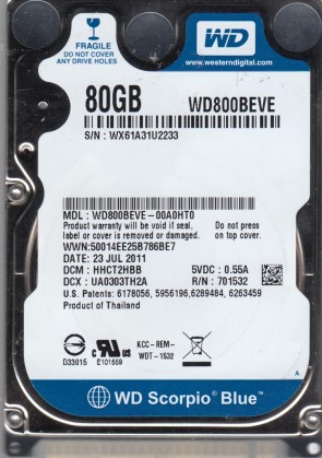 WD800BEVE Western Digital 80GB IDE 2.5 Inch Hard Drive